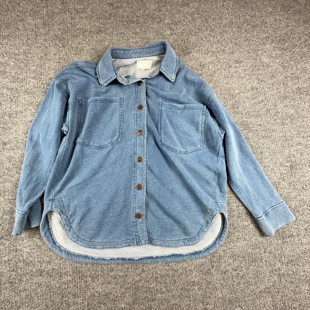 Z Supply Womens XS Blue Terry Button Front Pocket Collared Top Shacket ZJ253868